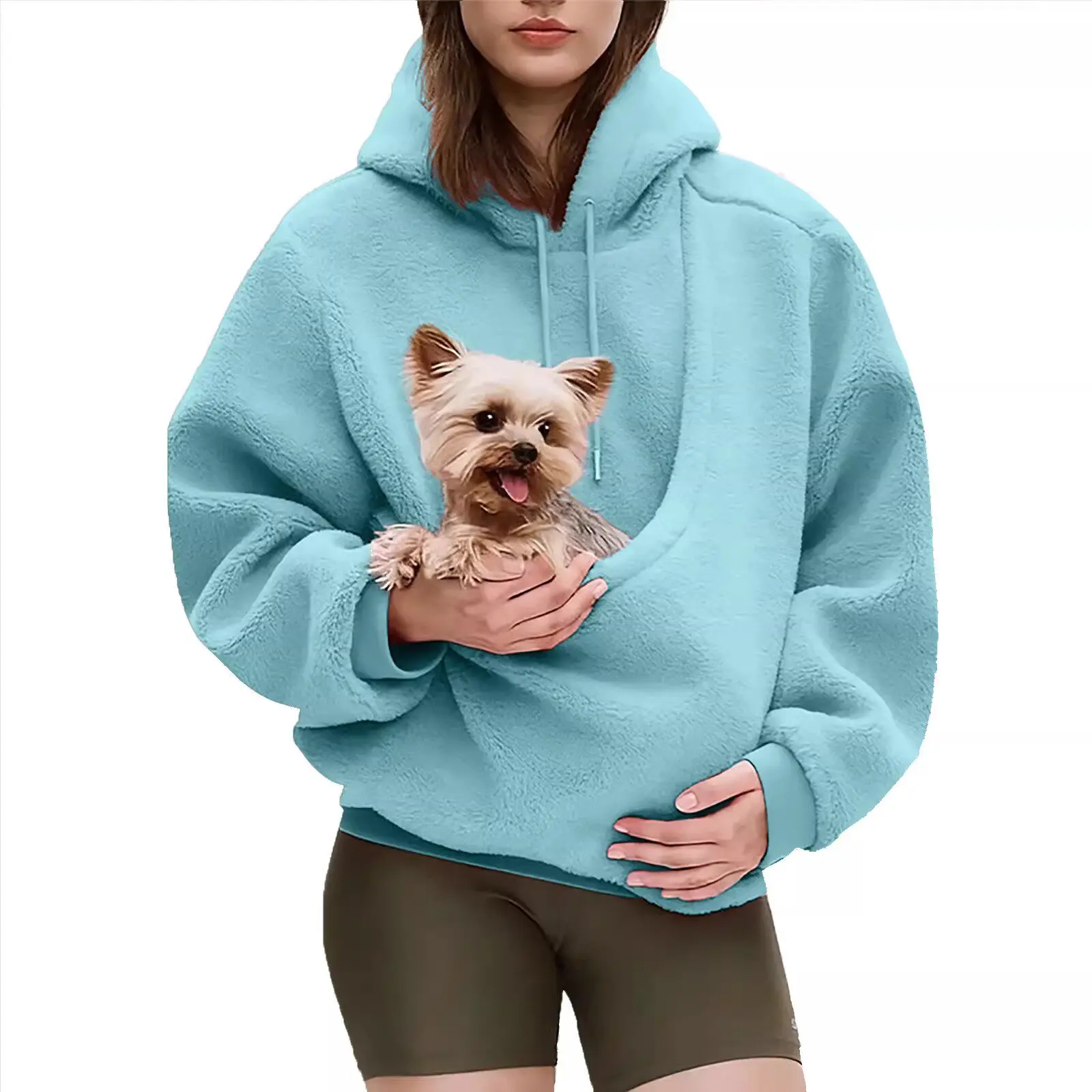 ZHAYA Plush Hoodie Pet Carrier for Cat Cozy Pouch Pocket Sweatshirt Casual Wearable Bag for Small Kitten Travel Walking