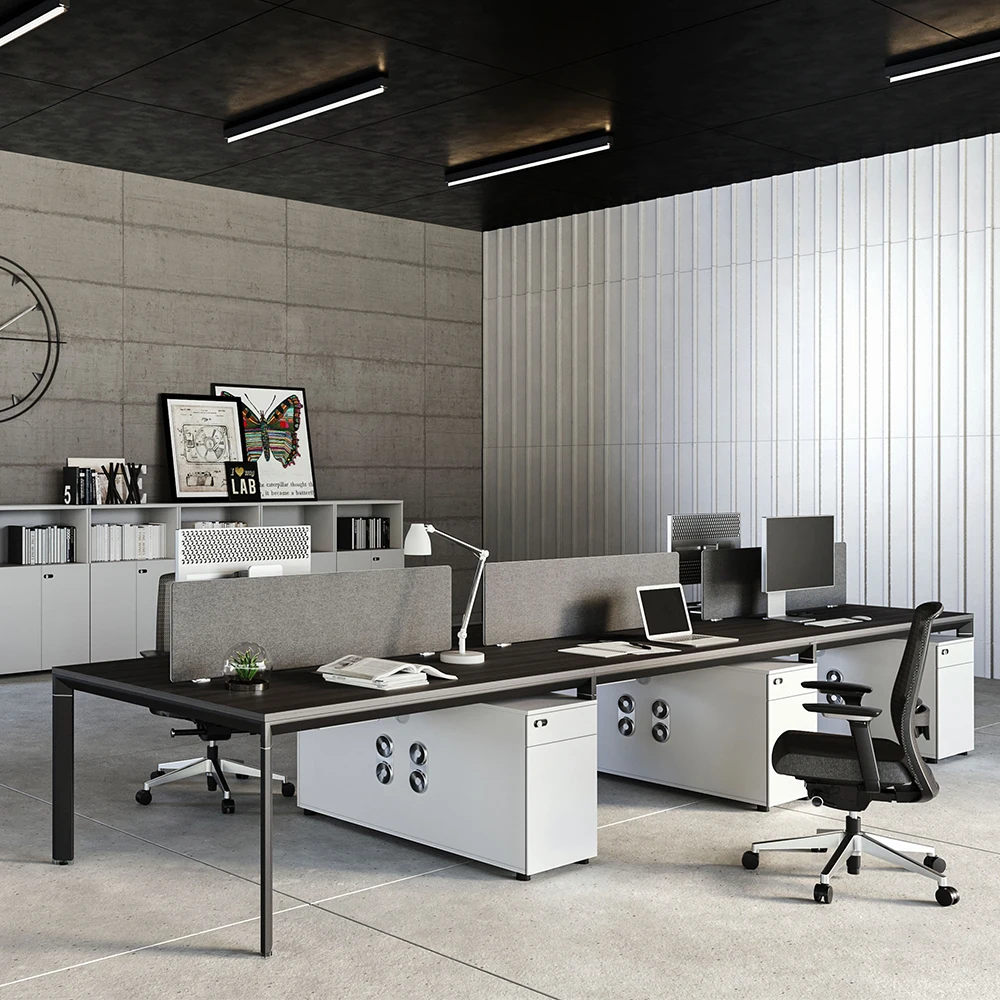 Modern Design 4-Person Commercial Office Desk Wholesale Computer Workstation Partition Furniture Wood Panel Style Staff Table