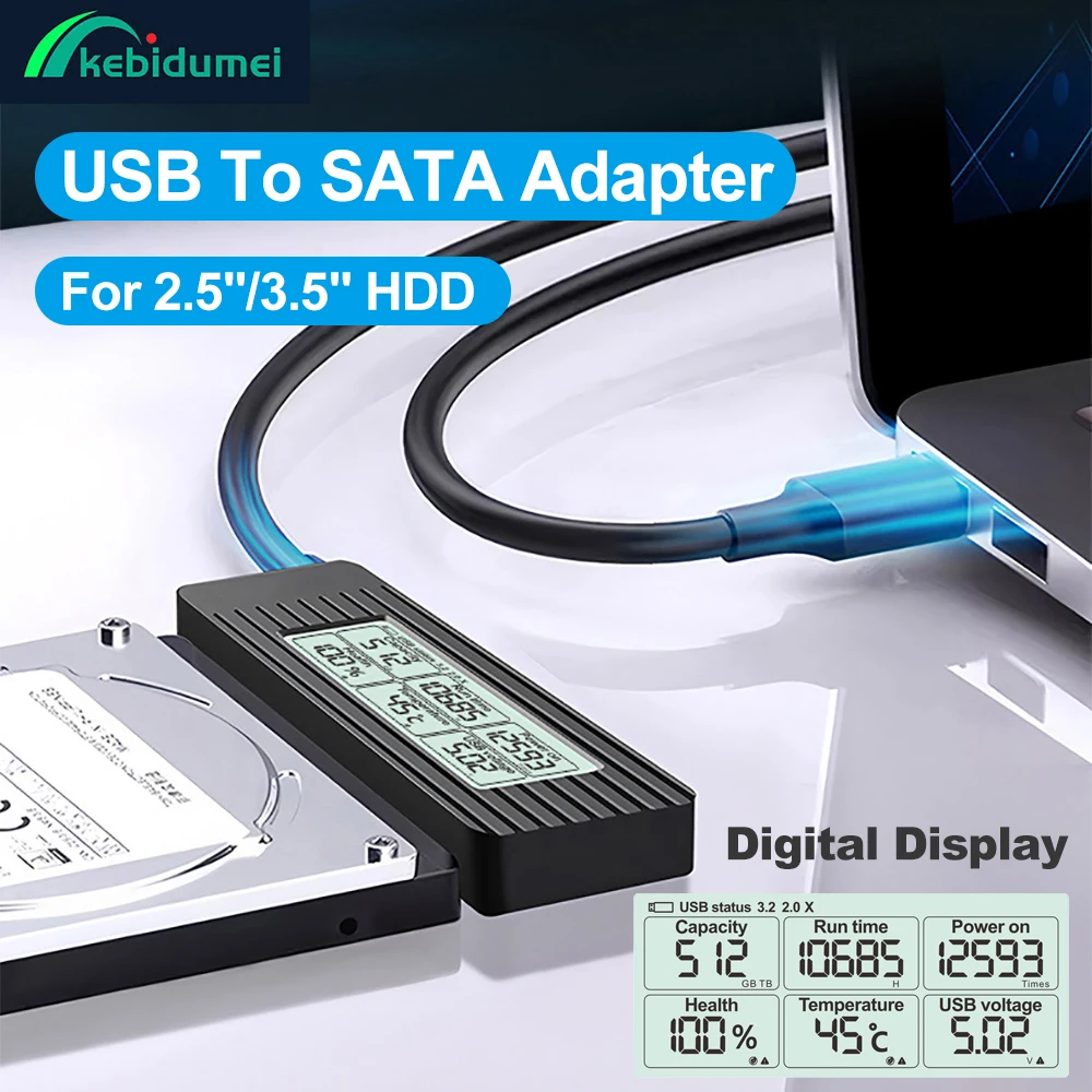 Kebidumei USB 3.2 إلى SATA محول 2.5 3.5 بوصة SSD HDD القرص الصلب محول خارجي USB 3.1 إلى Sata III كابل ملحقات الكمبيوتر