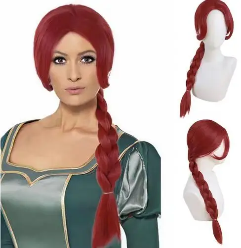 Synthetic Hair Long Braided Reddish Brown Heat Resistant Costume Wig for Fiona Cosplay Adult Fiona Costume Women Shrek Anime