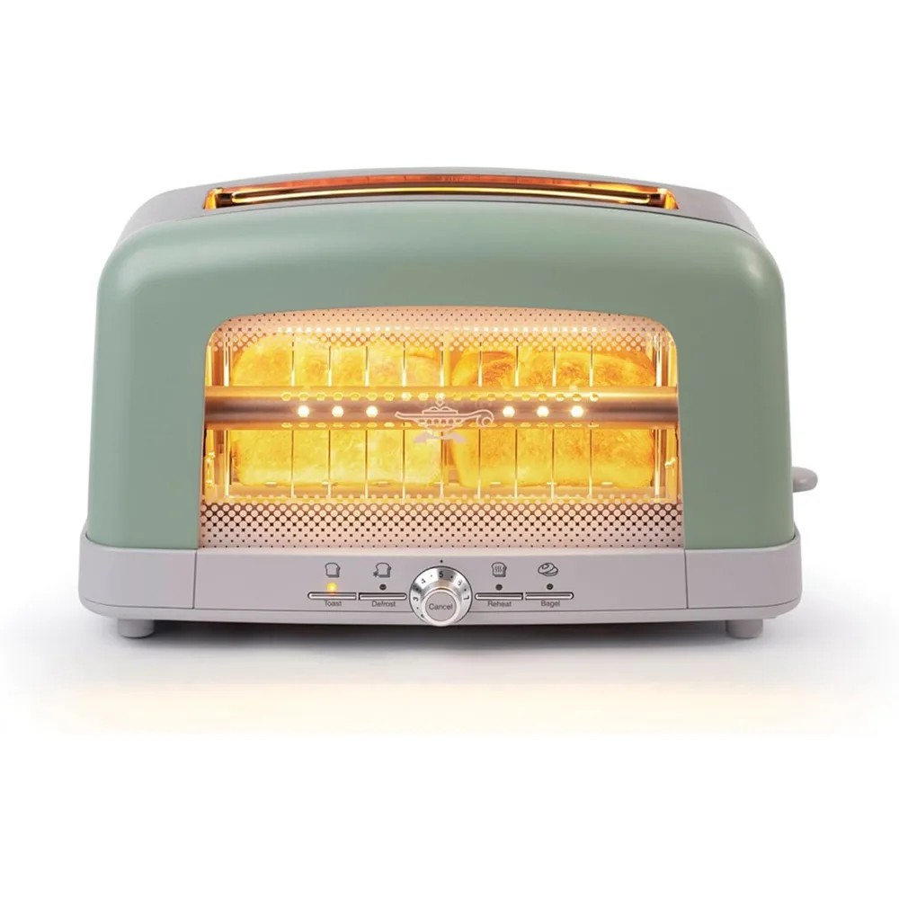 Toaster, Heating Technology Pop-Up Toaster w/7 Heat Settings, 3 Toasting Functions & Unique Bagel Mode, Olive/Brushed Nickel