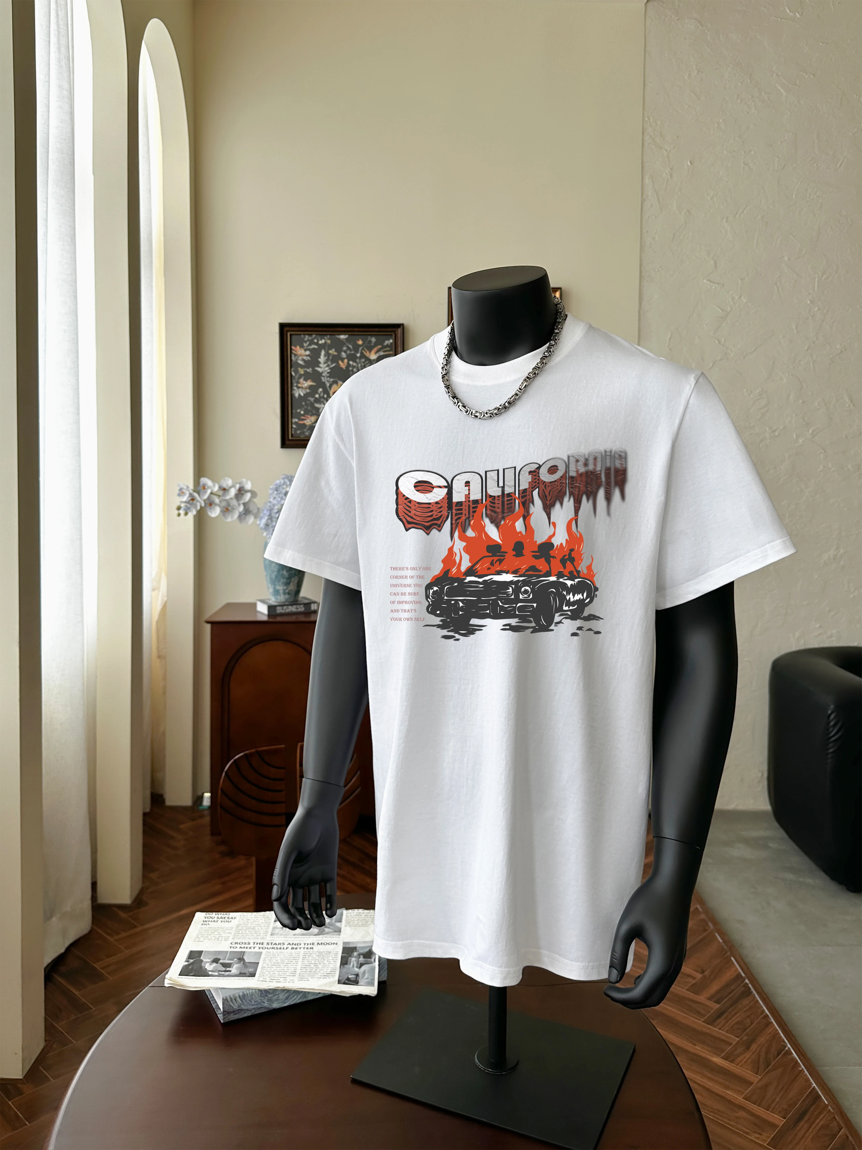 2025 Summer Men's Fashion Trendy Printed Short Sleeve T-Shirt, Stylish Round Neck Casual American Style Half Sleeve Top