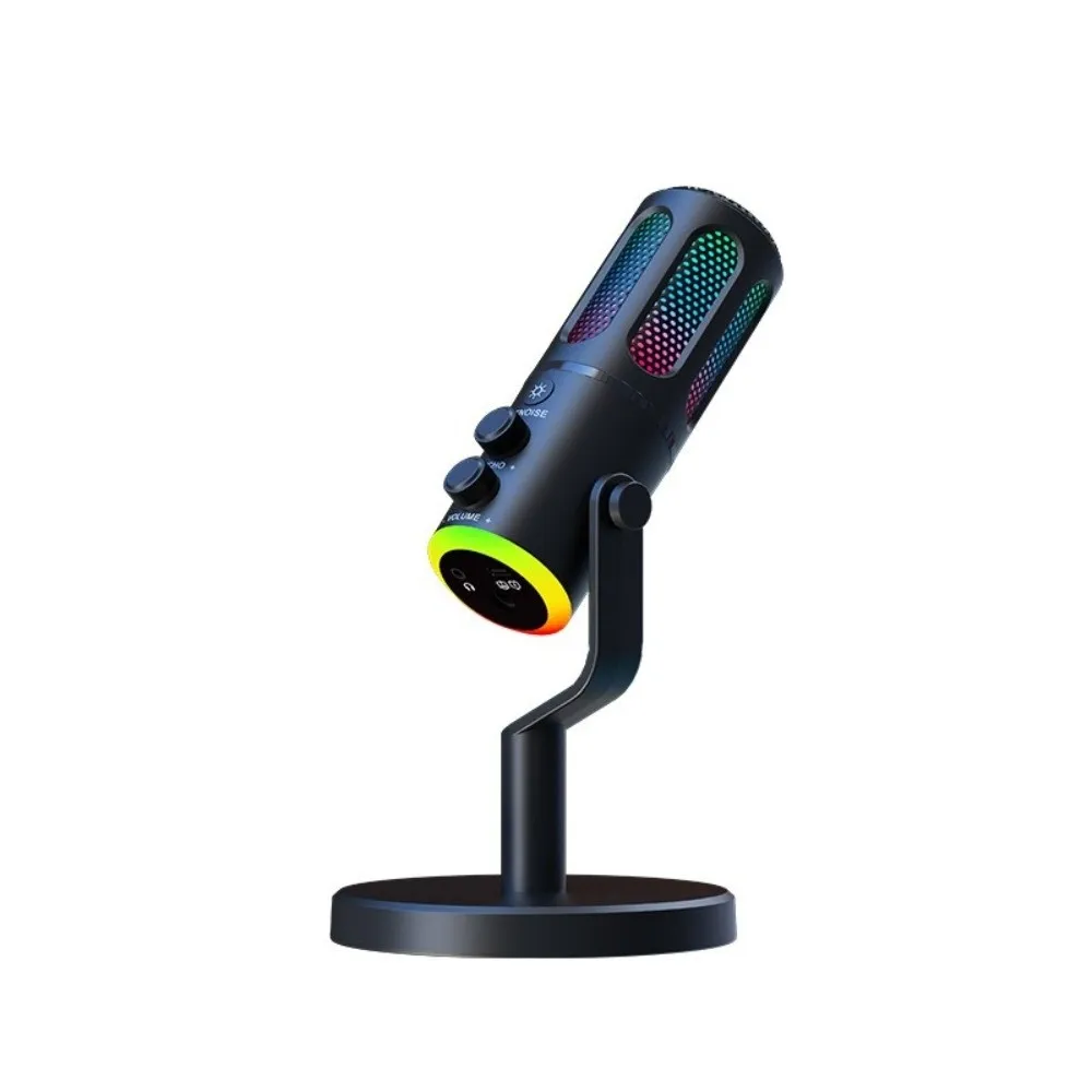 Micrófono portátil de condensador de luz RGB para videojuegos, sonido claro, sin ruido, USB, micrófono silencioso con un solo clic para grabación en Streaming