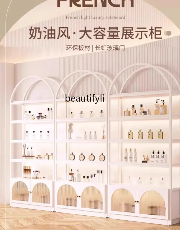 YY Cosmetics Display Cabinet Beauty Salon Nail Art Display Cabinet Sample Multi-layer Glass Shelf