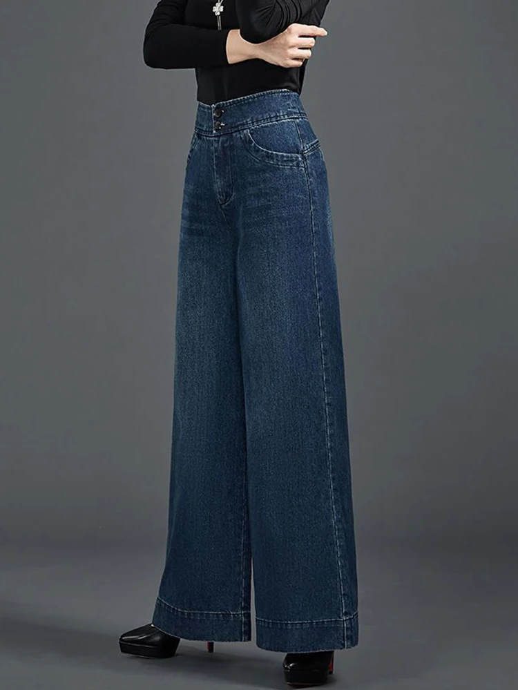 Jeans feminino fino casual de pernas largas, cintura alta, que coadunam com tudo, calça reta de cauda arrastada solta, nova, primavera e verão 2022