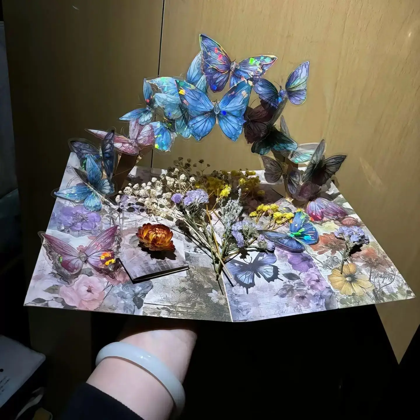 DIY 3D Butterfly Pop Up Book Romantic Gift Kit Holographic Laser Flower Scrapbooking Papercraft Birthday Present for Her