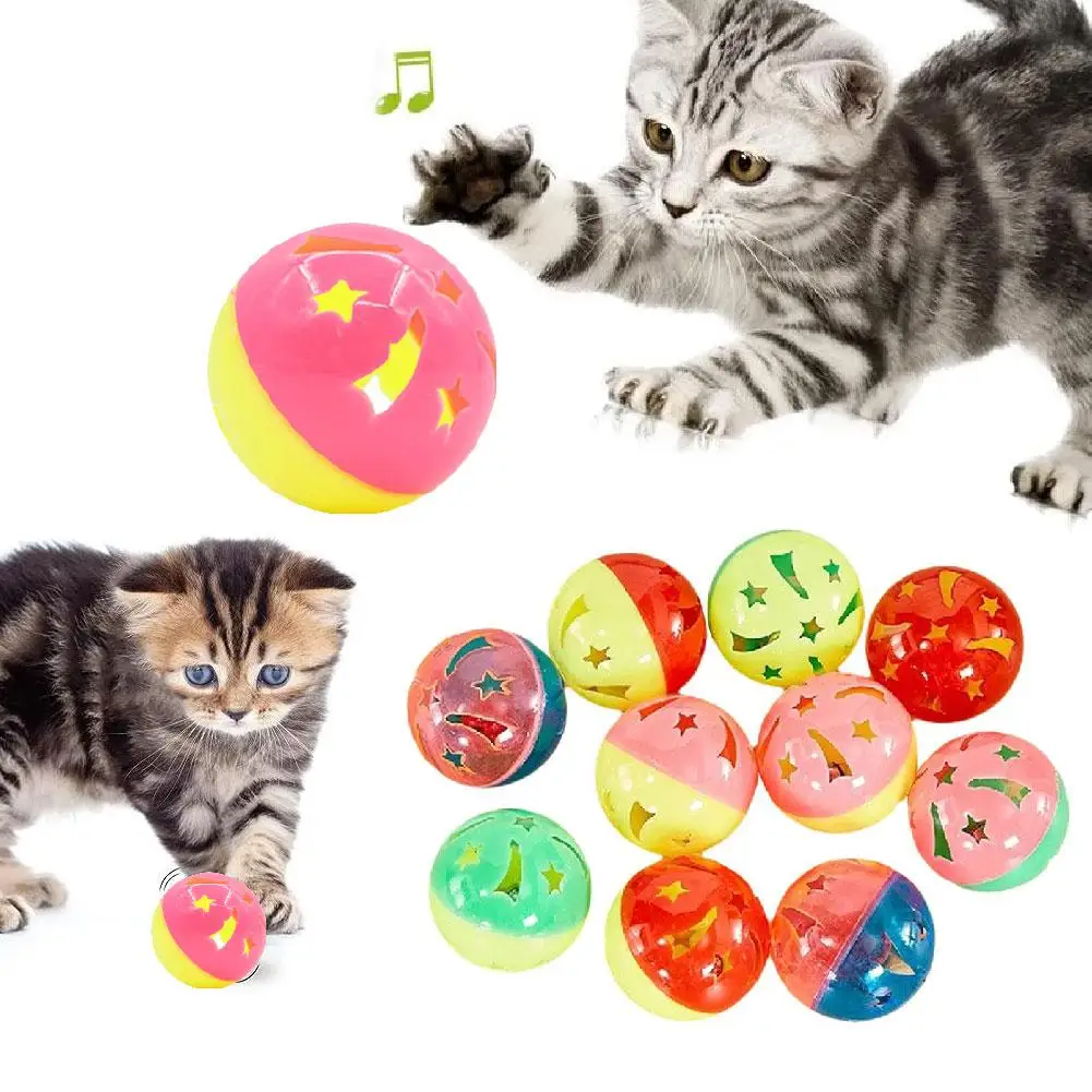 1Pc 5cm Plastic Balls Pet Cat Kitten Play Balls With Jingle Bell Pounce Chase Rattle Toy Colourful Cat Self-entertainment Supply