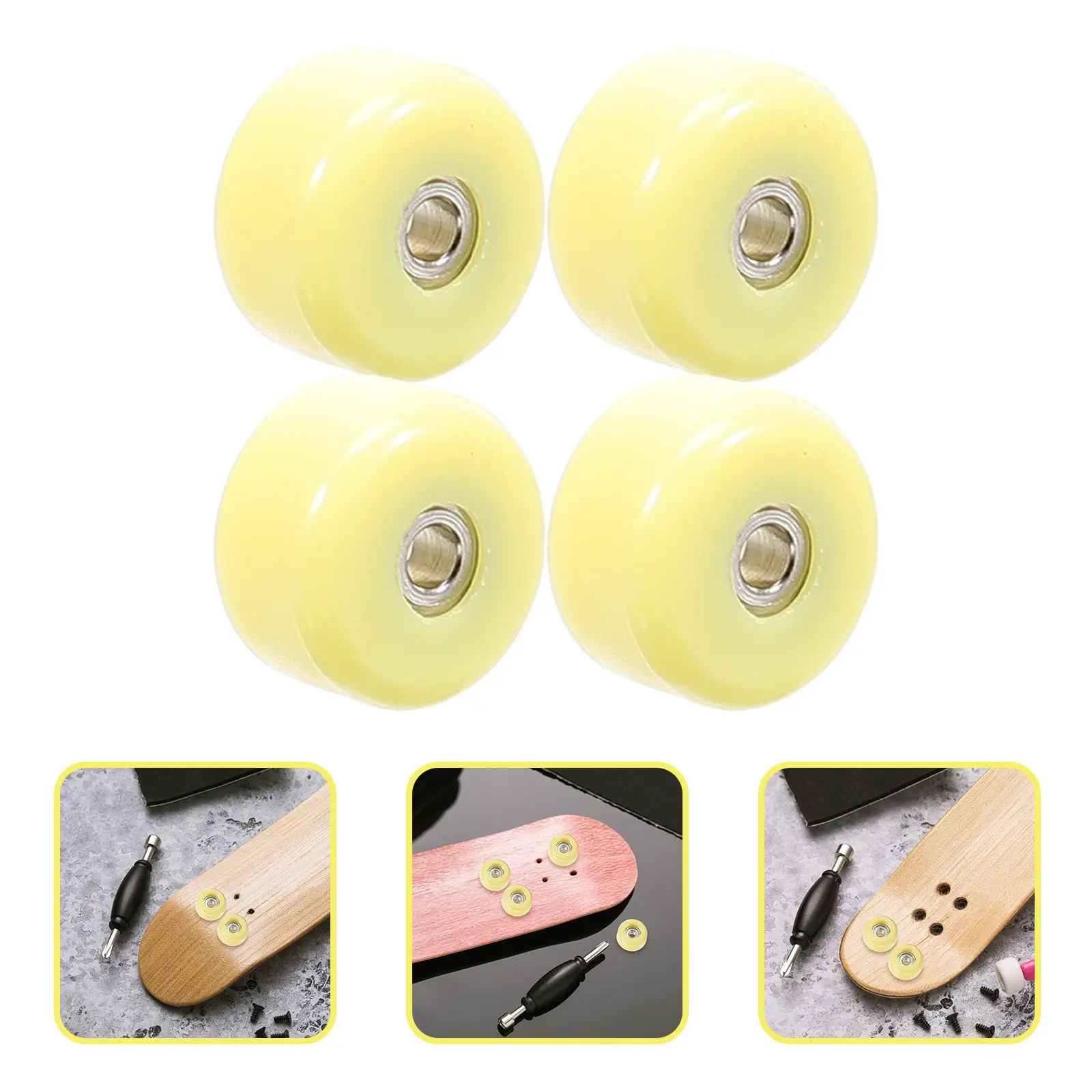 4 Pcs Yellow Finger Skateboard Wheel Roller Educational Fingertip Movement Toy Sturdy Stainless Steel Plastic Lifelike Small