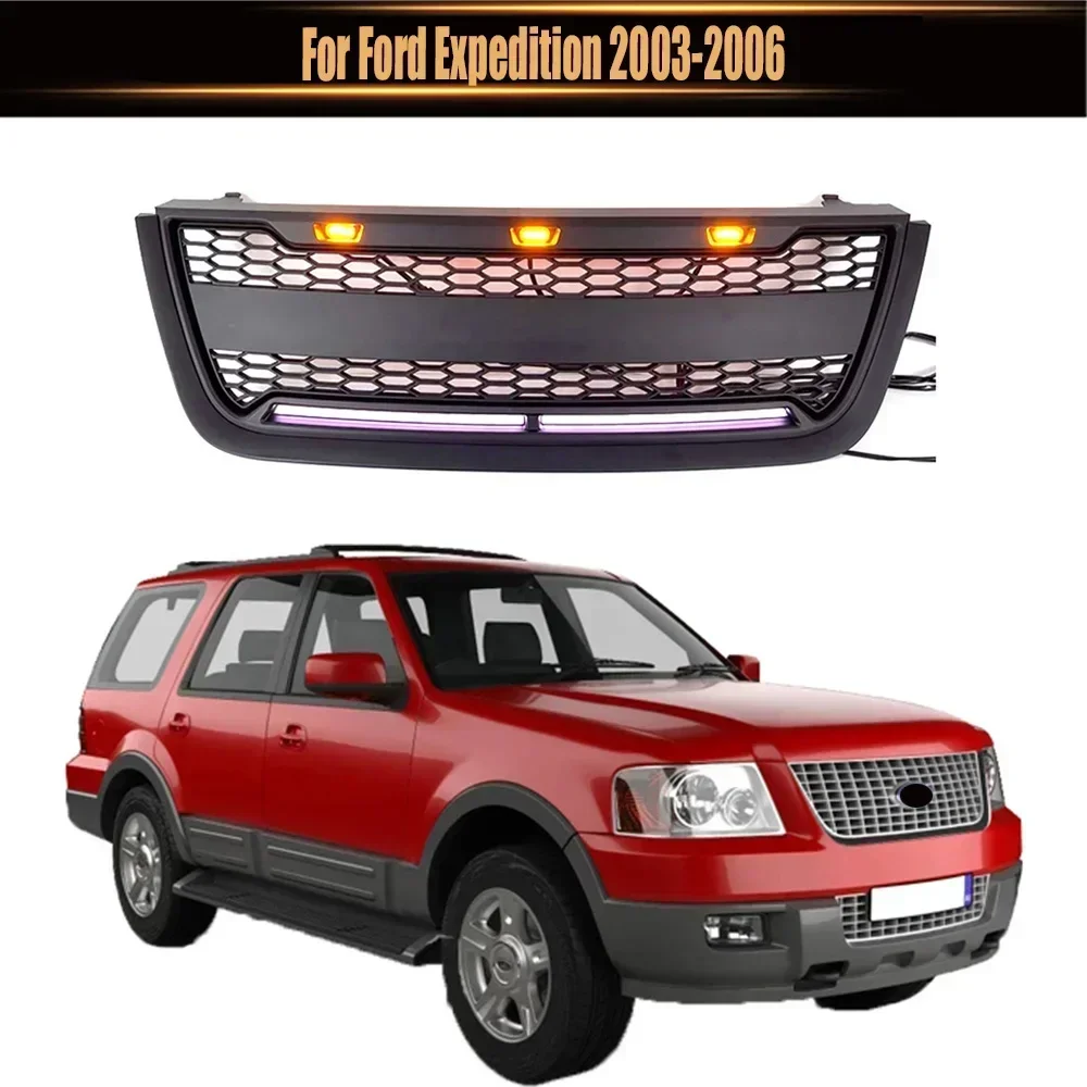 

Automotive Exterior Accessories Front Grill Matte Black Or Grey Bumper Grille With LED Lights Fit For Ford Expedition 2003-2006
