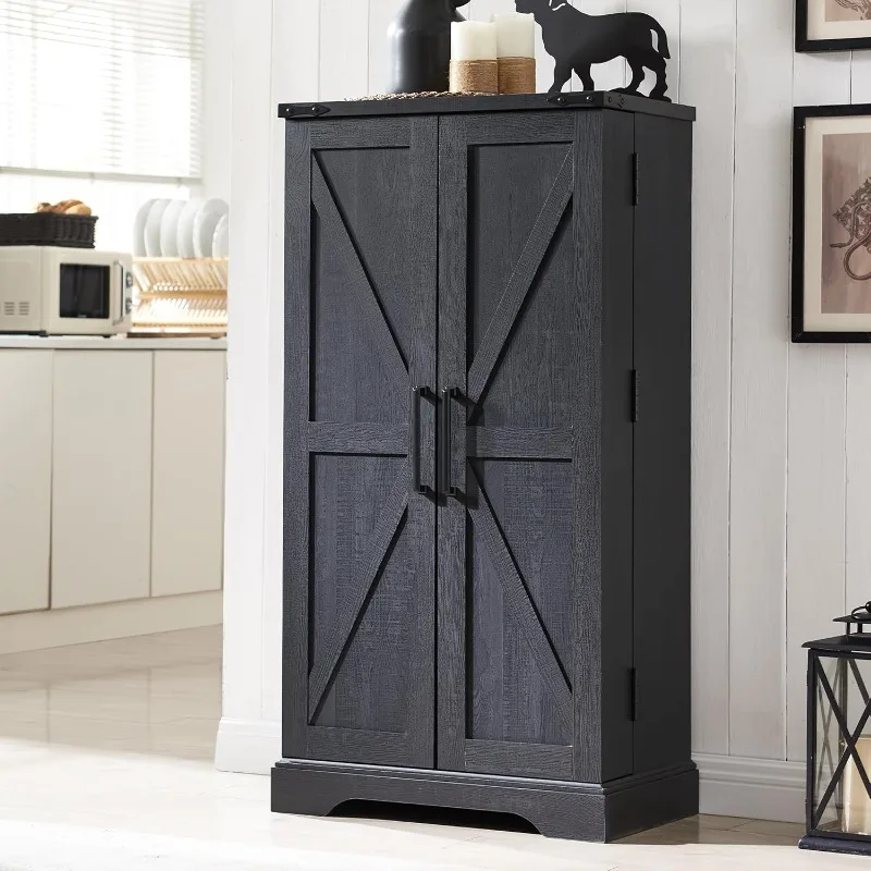 Farmhouse Kitchen Pantry Storage Cabinet with Door and Adjustable Shelves Rustic Wood Cupboard for Kitchen Dining Room Bathroo