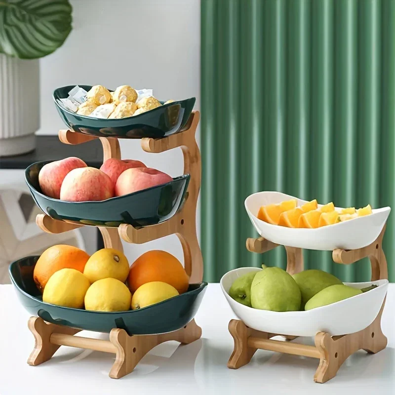 Table Plates Dinnerware Kitchen Fruit Bowl with Floors Partitioned Candy Cake Trays Wooden Tableware Dishes