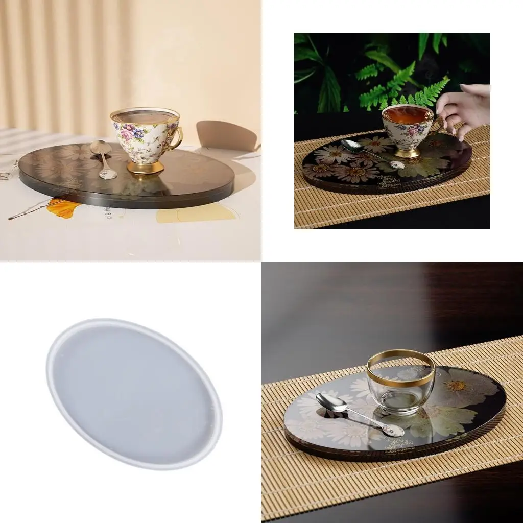 

9HJK Gemeotric Oval Mold Resin Silicone Molds Diy Crystal Oval Storage Tray Mold for Making Fruit Storage Plate