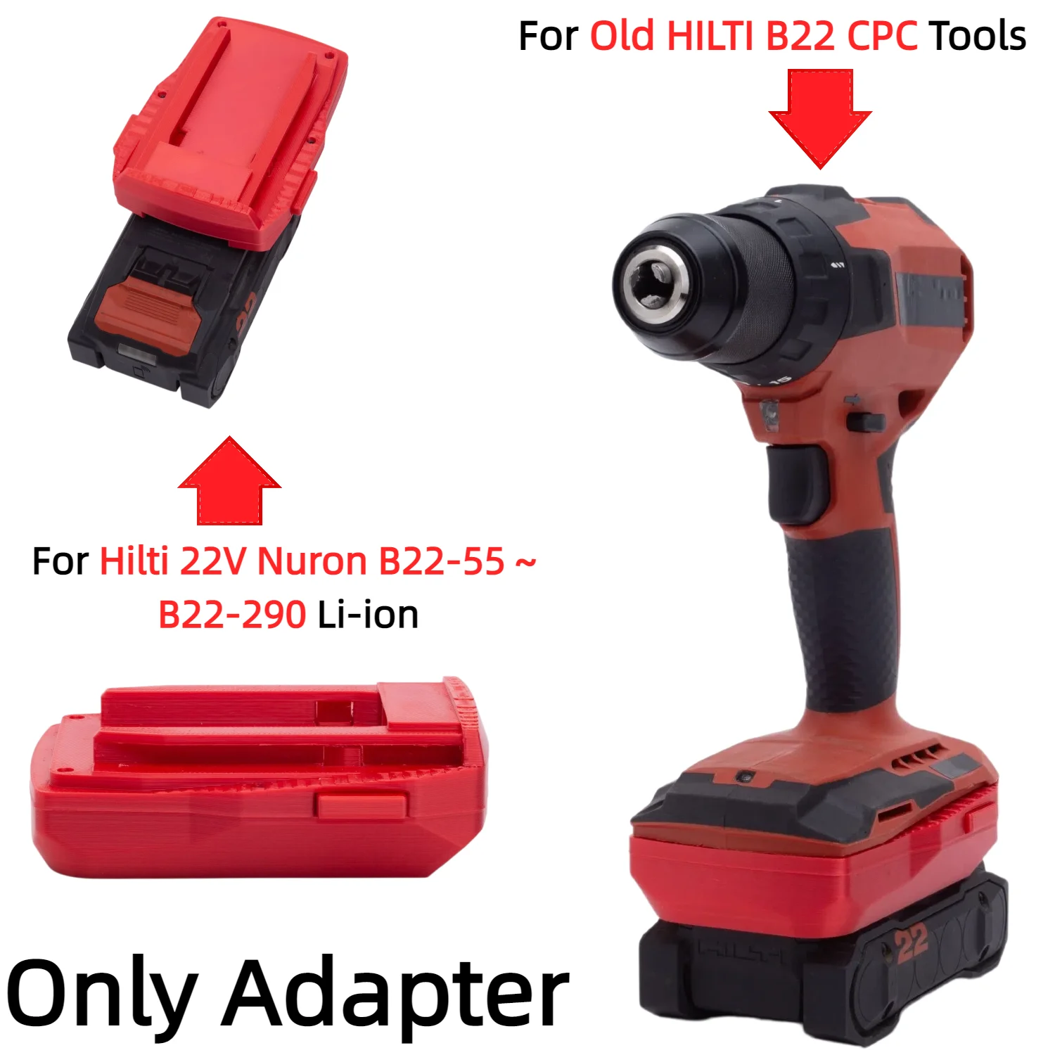 Batterieadapter/Konverter für Hilti 22V Nuron B22-55~B22-290 Li-Ionen-Akku auf alte CPC-B22 22V Hilti Elektrowerkzeuge (nur Adapter) – Detail 2