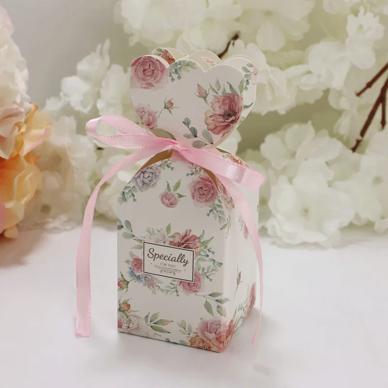 10 Stück Fischschwanz-Vase, Pralinenschachtel, Blumenmuster, Hochzeitstag, Geschenkbox, Verpackung, Box mit Band, Babyparty, Geburtstag, Party-Dekoration – Detail 23