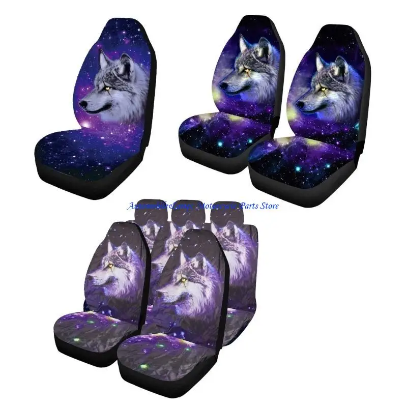 H7BD Car for Seat Cover Universal Animal Wolf Printing Protectors For Men Women Full Cover Front or Rear Wolf Pattern