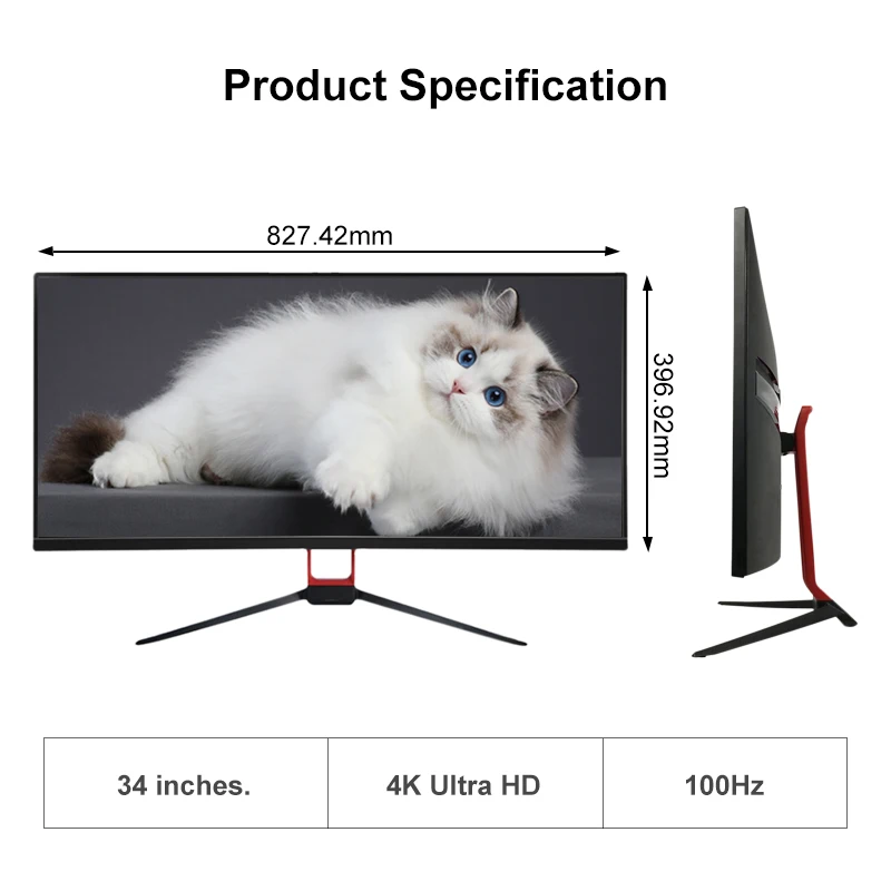 High Quality Desktop 4k HD 34 Inch Gaming Computer Monitor 100hz LCD Flat Anti-blue Light  Pc Monitor