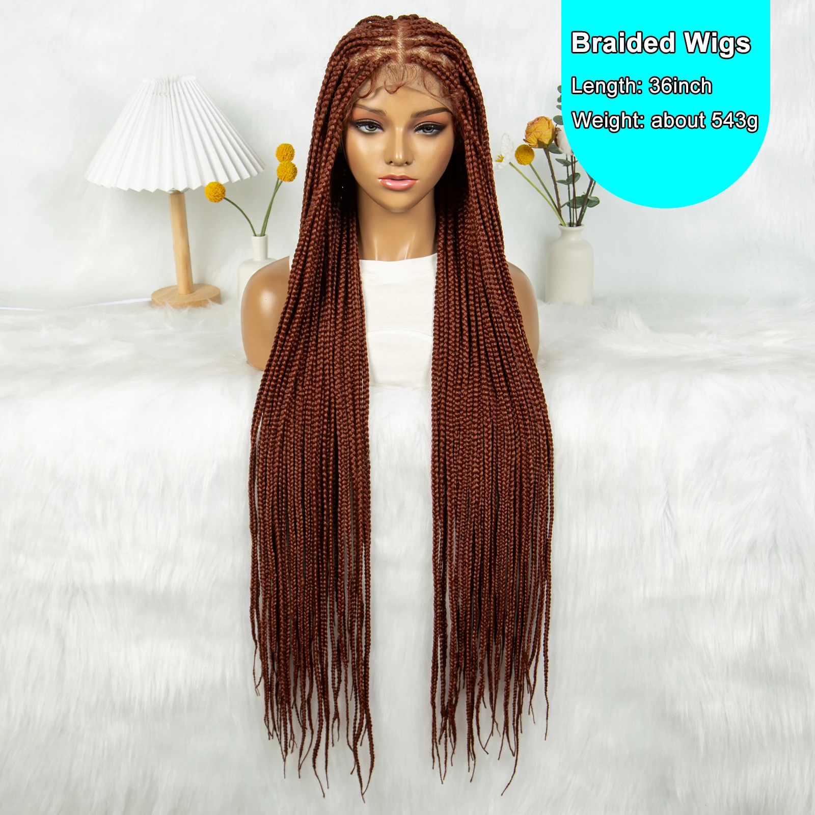 Synthetic Transparent HD Knotless Box Full Lace Braided Wigs For Black Women Crochet Braid Braiding Hair Ginger 350# Blonde 613#