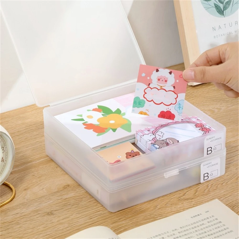 1PC Plastic Card Storage Box Student Dormitory Cosmetics Storage Desk With Cover Can Be Superimposed Stationery Account Box