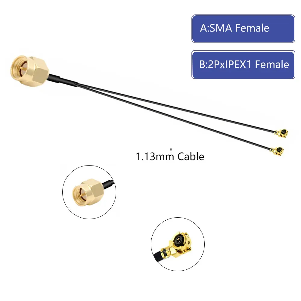 1PCS SMA Female to Dual MHF4 IPEX1/4 Female IPX U.fl Y Type Splitter Combiner RF1.13 0.81 Pigtail RF Coax Extension Jumper