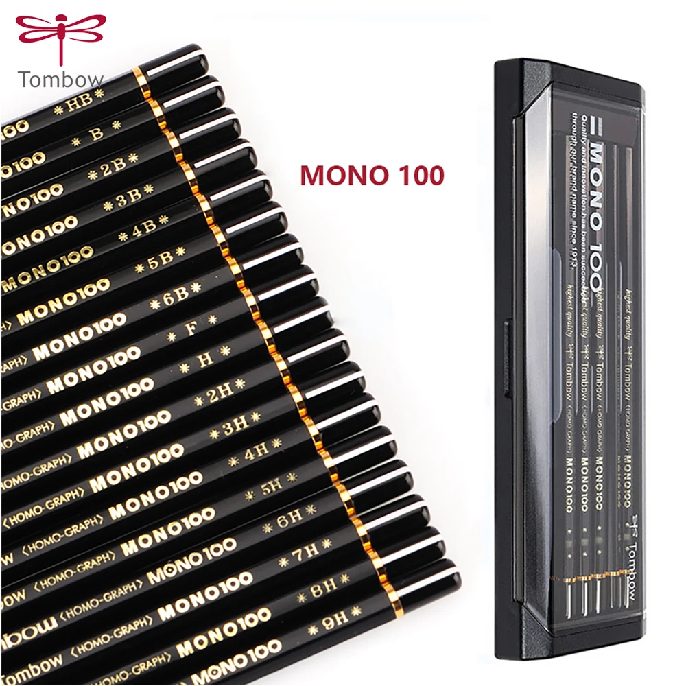 12pcs TOMBOW MONO100 Black Rod Drawing Pencil Japanese Advanced Wooden Pencil Design Drawing Art Pencil School Stationery