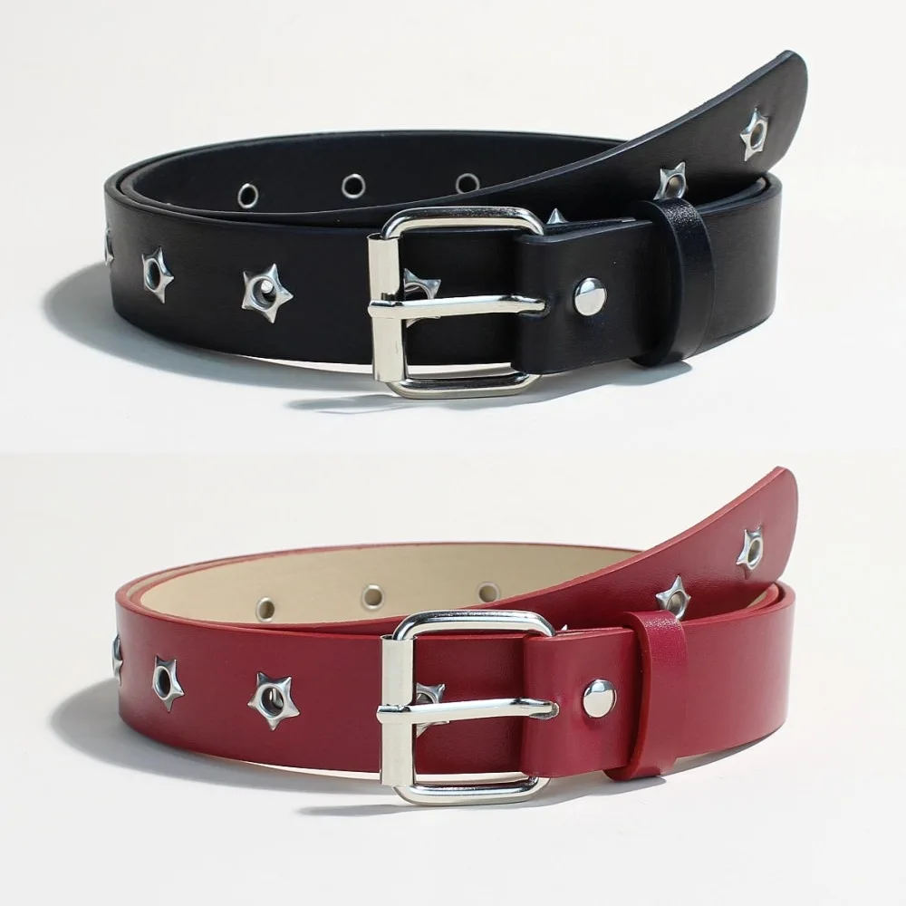 Punk Star Hollow Eyelet Decorative Belt Korean Style High-End Red Pink Jeans Belt for Women