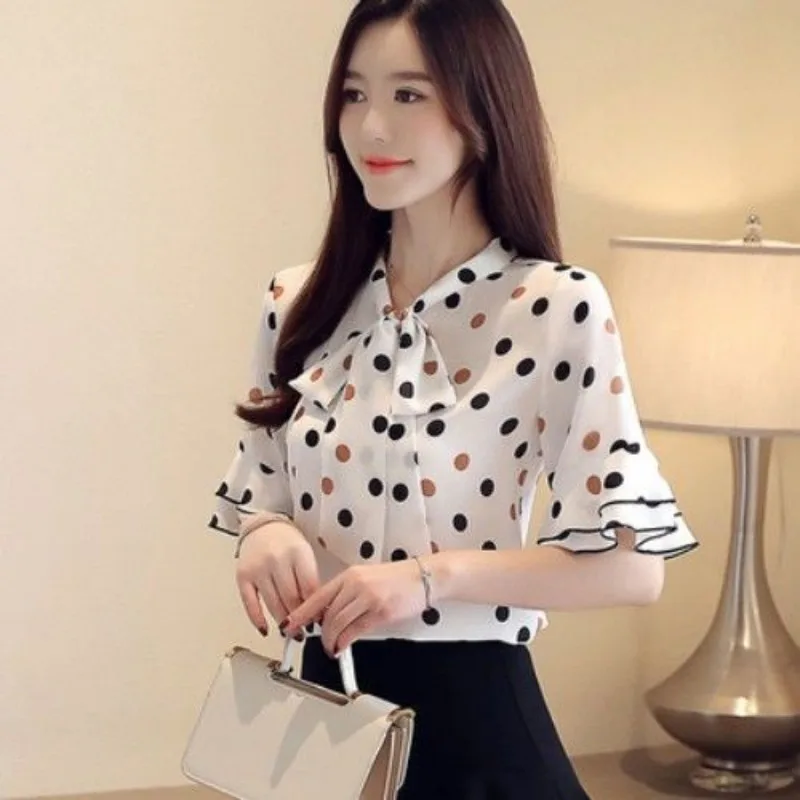 Women Clothes Summer Casual Fashion Simplicity Polka Dot Printing Shirts Women's Korean Trend All-match Sweet Temperament Tops