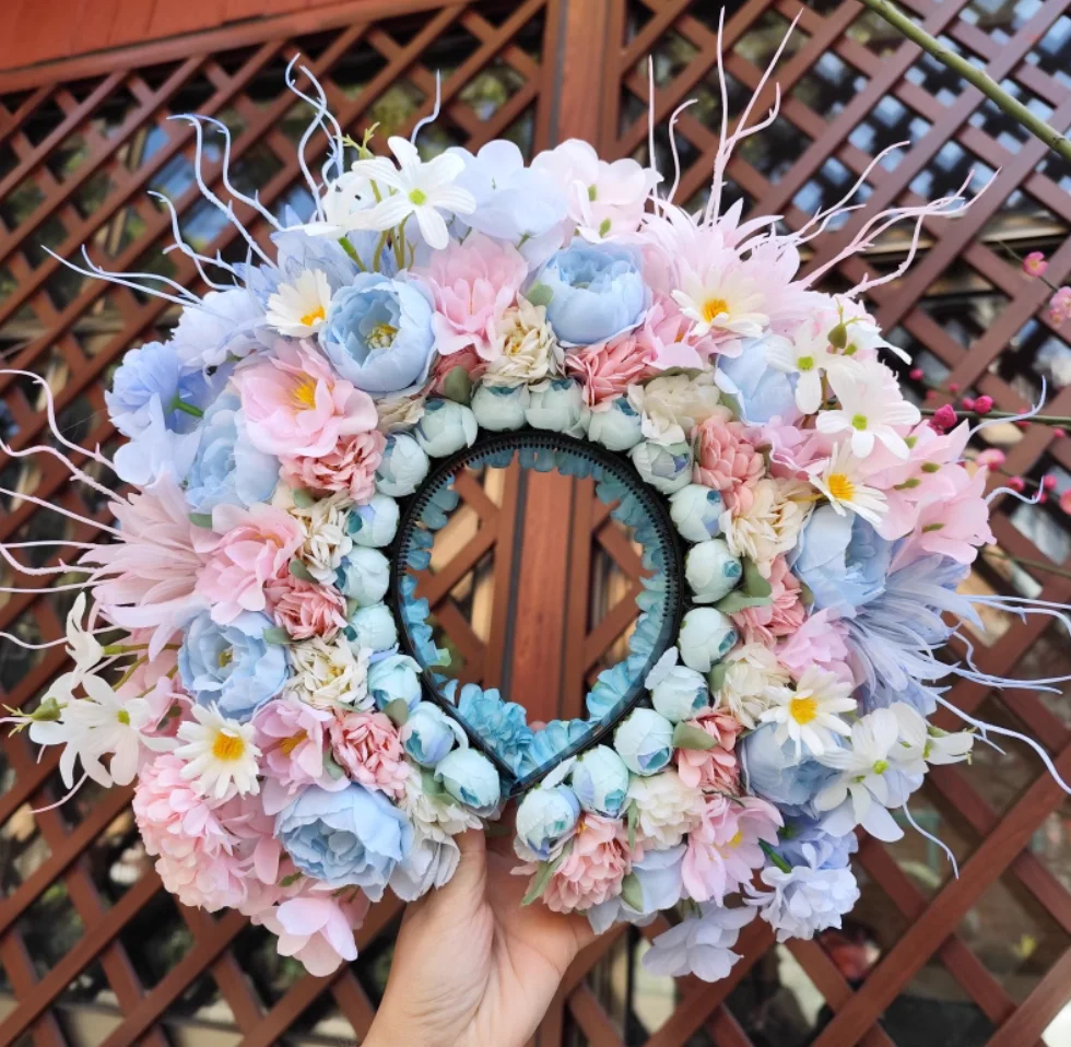 

Flower hair ornaments Hanfu silk flower star with ethnic style photo hairband wreath.