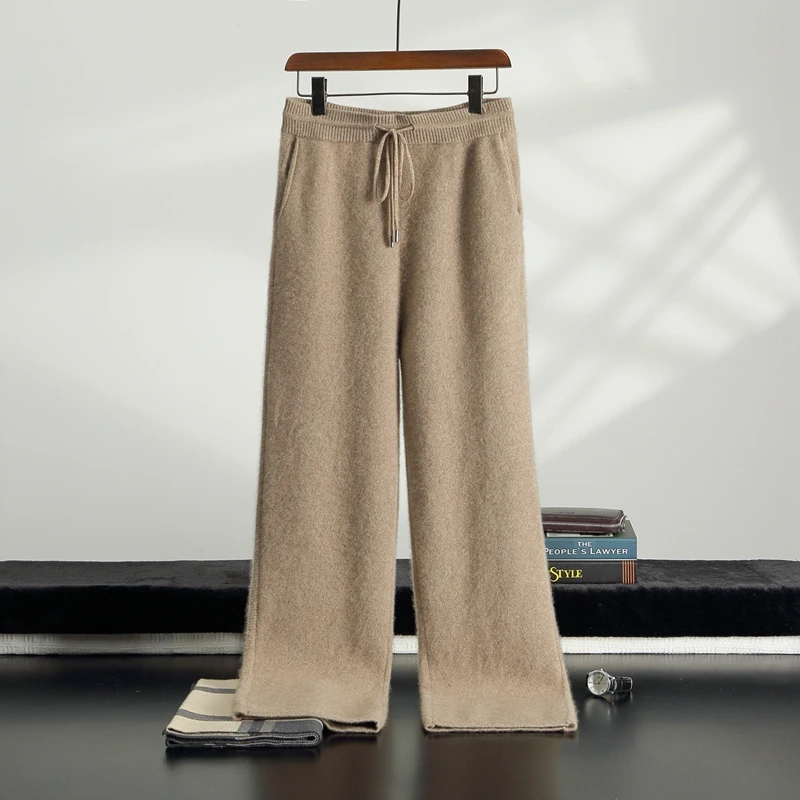 

Men's 100% Cashmere Straight Pants Autumn Winter Thick Warm Smart Casual Trousers Elastic Waist Luxury Quality Cashmere Pants