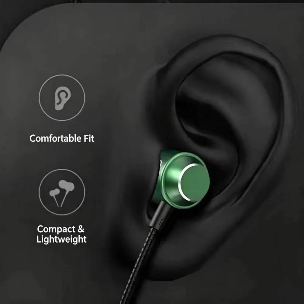 Gamer Metal HiFi Headphones Bass Stereo Green Wired Earphone Black 3.5mm in-ear Earbud Phone