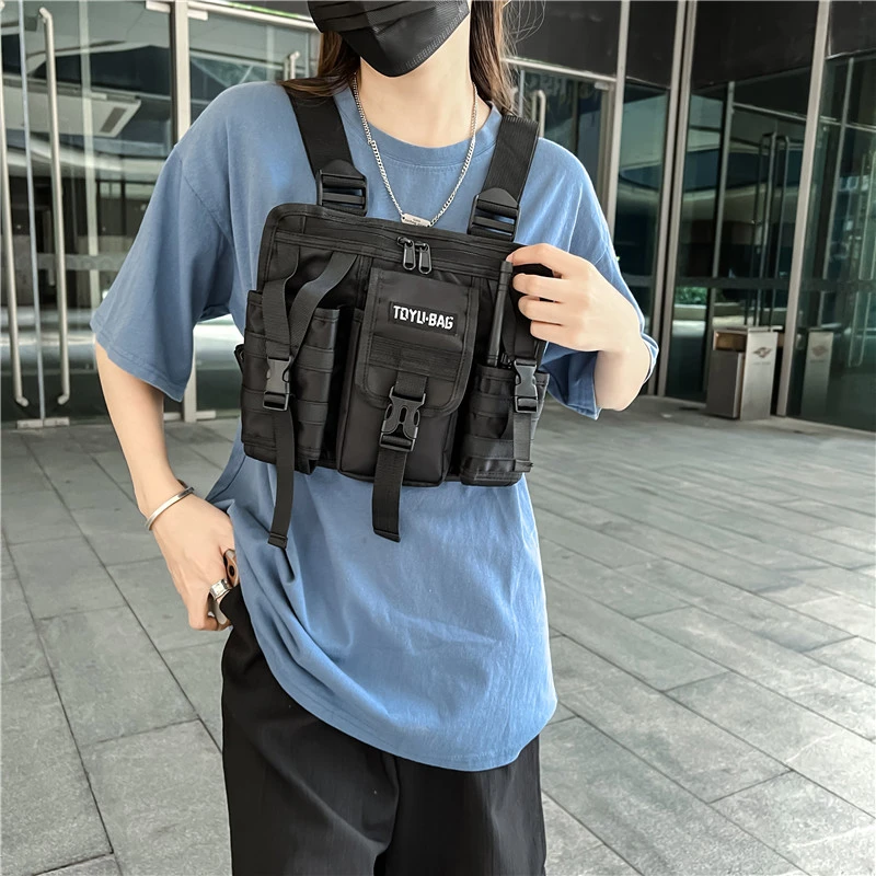 Unisex Chest Bag Functional Tactical Chest Pack Fashion Bullet Hip Hop Vest Streetwear Bags Waist Pack Women Black Chest Rig Bag