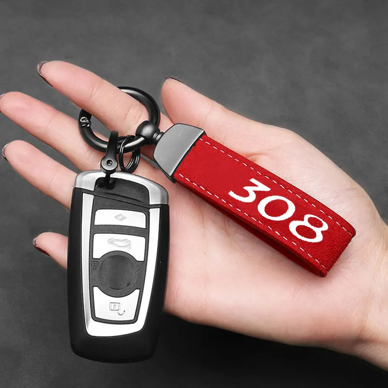 Car Key Chain Rings Metal Suede Keychain Universal Auto Keyring Horseshoe Buckle Fashing Decoration For Peugeot 308 Accessories