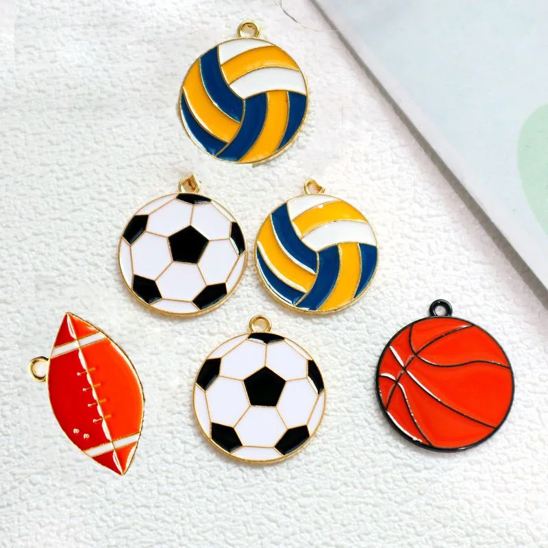 

10PCS Cartoon Colorful Ball Alloy Enamel Pendant Round Football Basketball DIY Necklace Earrings Bracelet Keychain Accessories