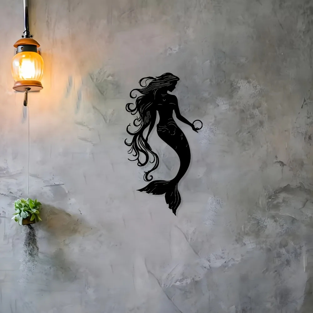 Enchanting Mermaid Metal Wall Art, Weather-Resistant Iron Sculpture, Ocean Theme Gift for Bedroom Garden