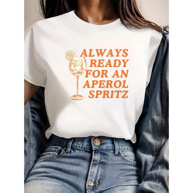 Camiseta y estampado perfecto Primavera/Verano ropa Casual moda Aperol Spritz patrón mujer suelta cuello redondo Casual Top