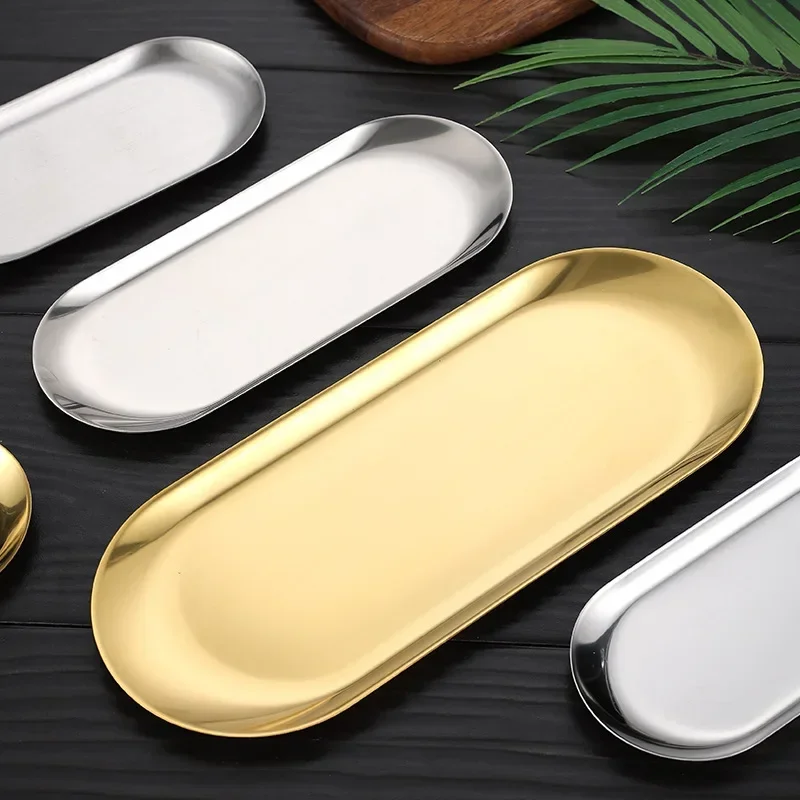 Stainless Steel Gold Dining Plate Dessert Plate Nut Fruit Cake Tray Snack Kitchen Plate Western Steak Kitchen Plate Dish