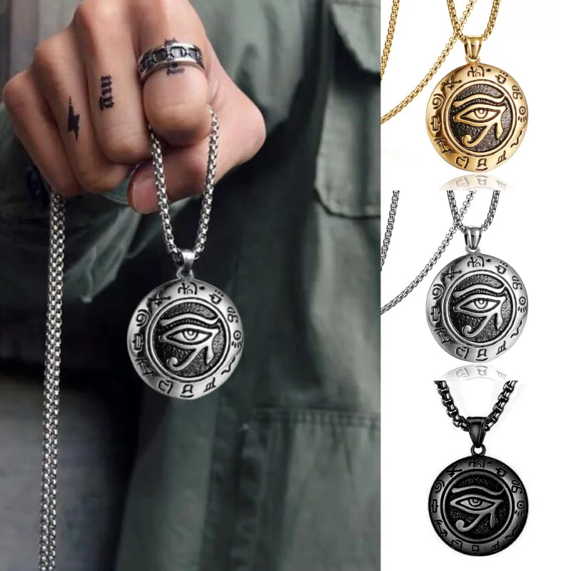 Collar gótico con colgante de mal de ojo para hombre, de acero inoxidable, 3 colores, Retro, 60cm de largo, joyería, Hiphop Rock, regalo para novio, Pulseira