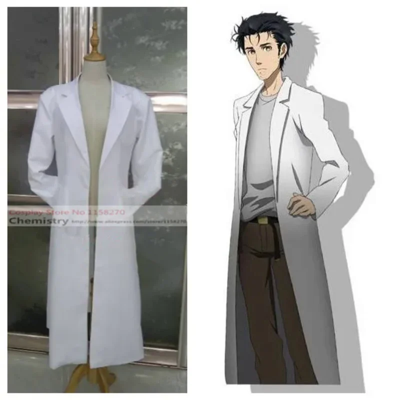 Steins Gate Okabe Rintarou Cosplay Costume Coat Long Jacket White Coat