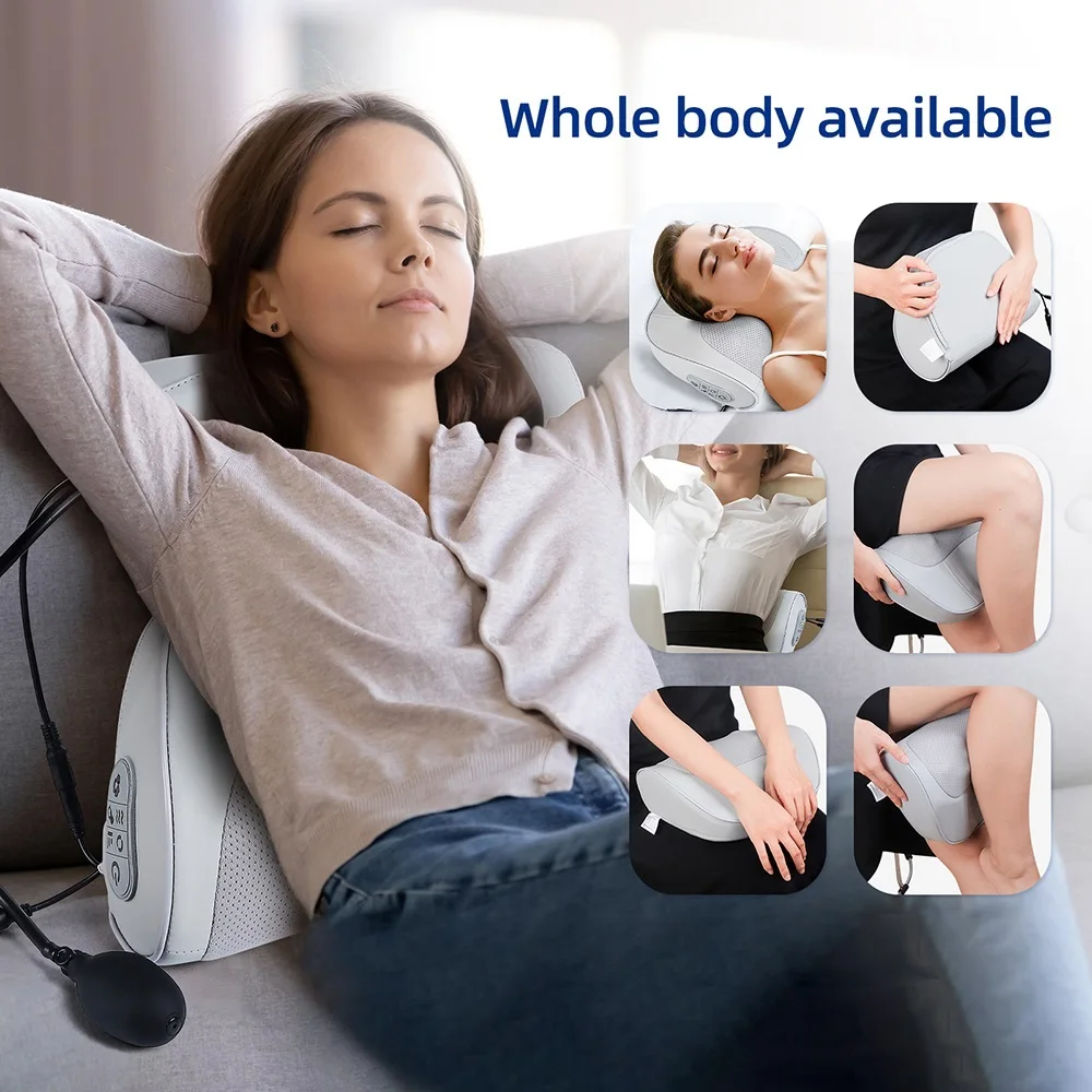 2 IN 1 Electric Neck And Back Massage Pillow Lumbar Massager Waist Kneading Massage Cushion Shiatsu Head Shoulder masajeador