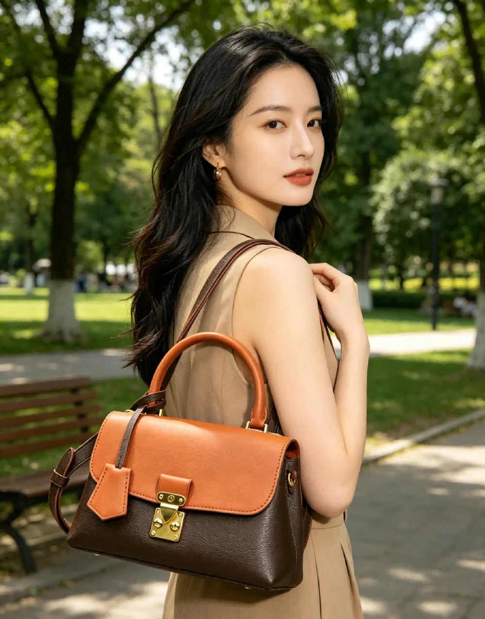 

Vintage Women Brown Patchwork Shoulder Bag Elegant Flap Crossbody Bag Premium Leather Touch Casual Messenger Bag
