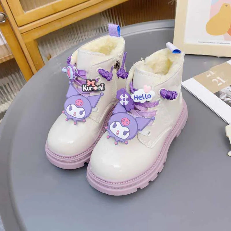 Kawaii Sanrio Anime Doc Martens Cute Kids Kuromi Cartoon Fashion Lovely and Versatile Fleece Warm Short Boots Gifts for Girls