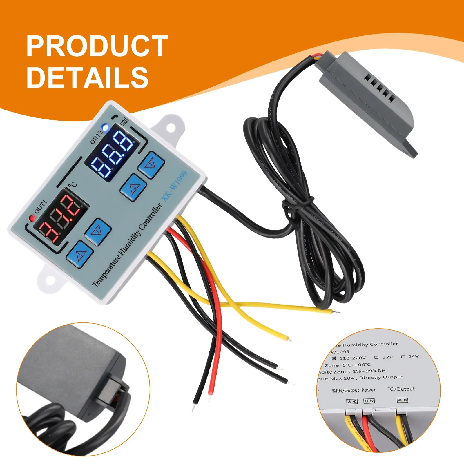 XK-W1099 Intelligent Digital Display Temperature And Humidity Controller Temperature And Humidity Control Dual Use 110-220V