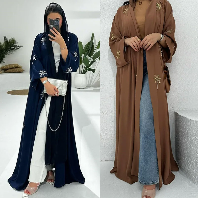 

Middle East Ramadan Muslim Modest Cardigan Arab Dubai Luxury Fashion Abaya Exquisite Bead Embroidered Women's Clothing