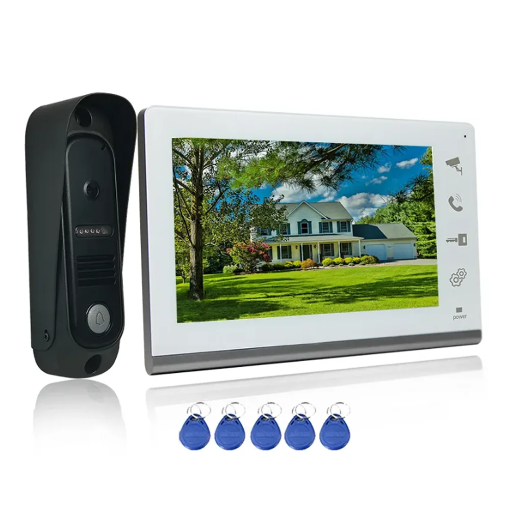 

4 Wired Visual Intercom System Radio Frequency Identification Unlock Camera Doorbell with 7-Inch Screen Night Vision