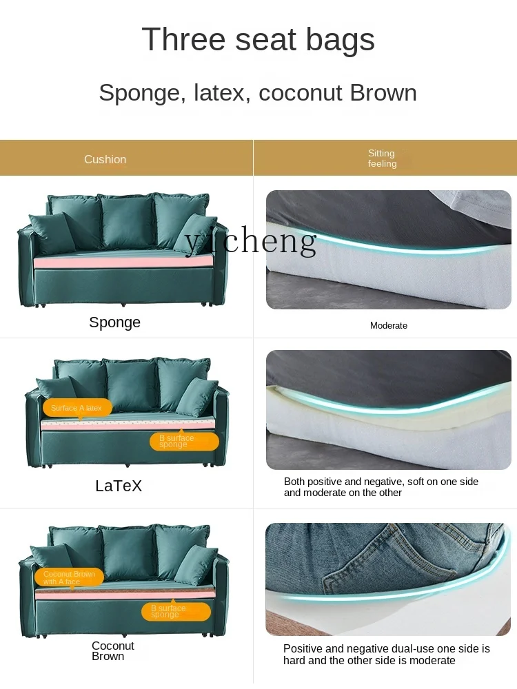 Tqh Foldable Sofa Bed Dual-Use Double Latex Technology Cloth Push-Pull Storage Sofa Bed