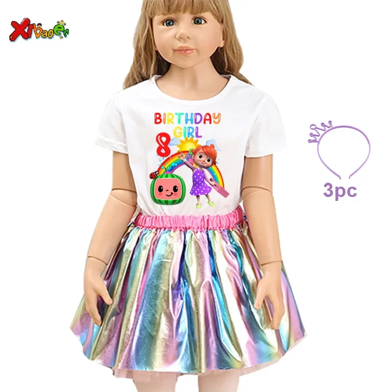 Girls Birthday Tutu Set Rainbow Skirt Custom Name Age Party T Shirt Suit Princess Dress Kids Girl Shirt Children Clothing Outfit