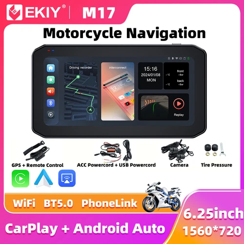EKIY 6,25 ""inalámbrico CarPlay Moto Android Auto portátil Digital motocicleta salpicadero GPS navegación pantalla TPMS Monitor