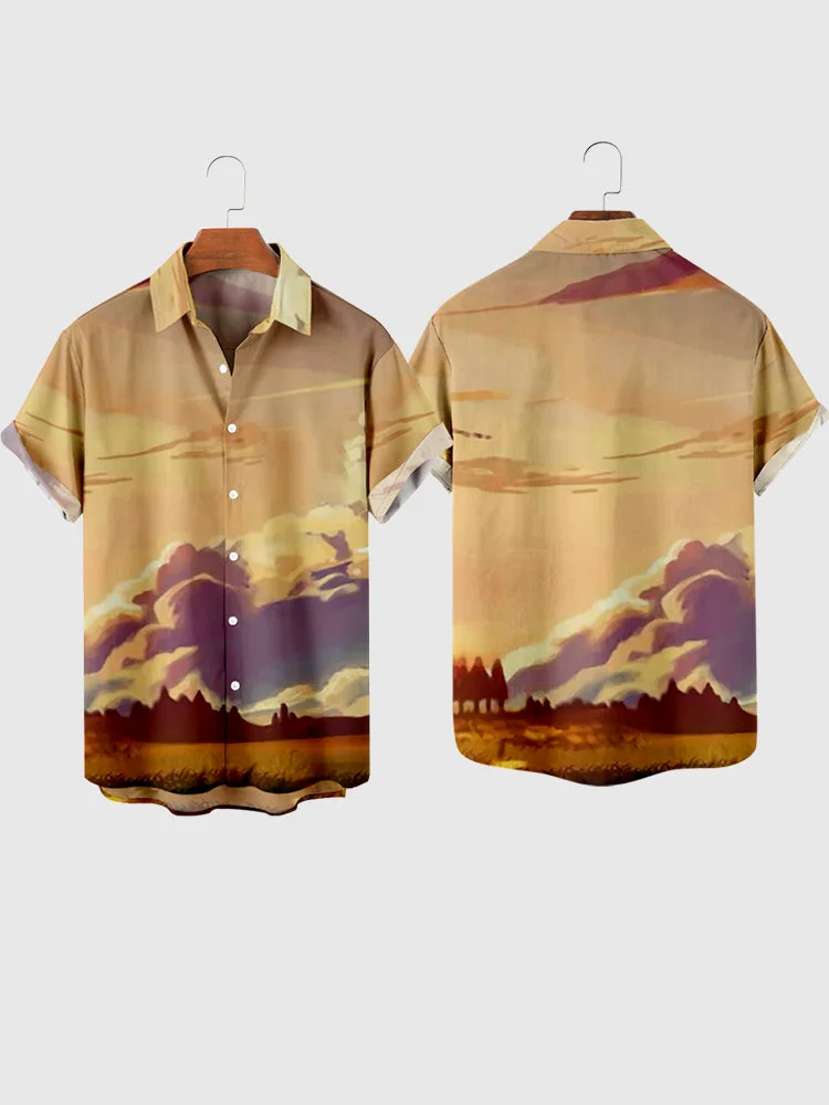 Men's Cactus Desert Printed Shirts Fashion Casual Hawaiian Beach Resort Shirt Summer Natural Landscape Vintage Printed Shirts