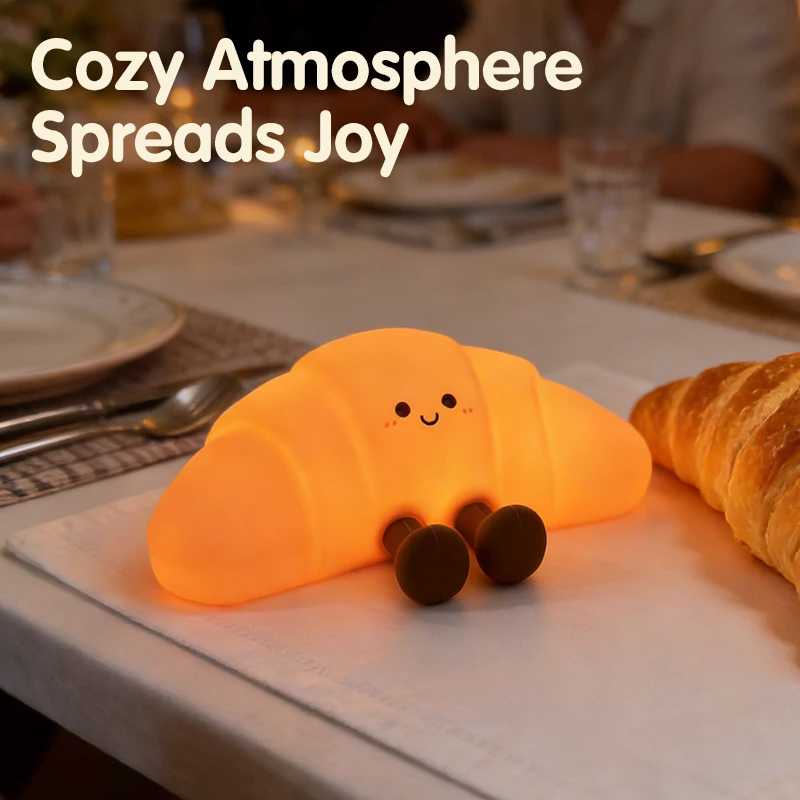 Croissant Sleep Lamp, with Colorful Lights, Soft Silicone Material, Cute Decorative Item, Creative Gift