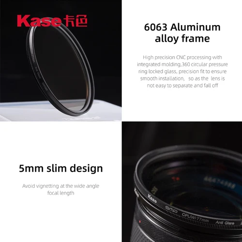 Imagen 2 del producto Filtro Kase CPL III Transmisión de alta definición Baja reflejo Sin resplandor fantasma 43 46 49 52 55 62 67 72 77 82 86 95 mm Filtro CPL