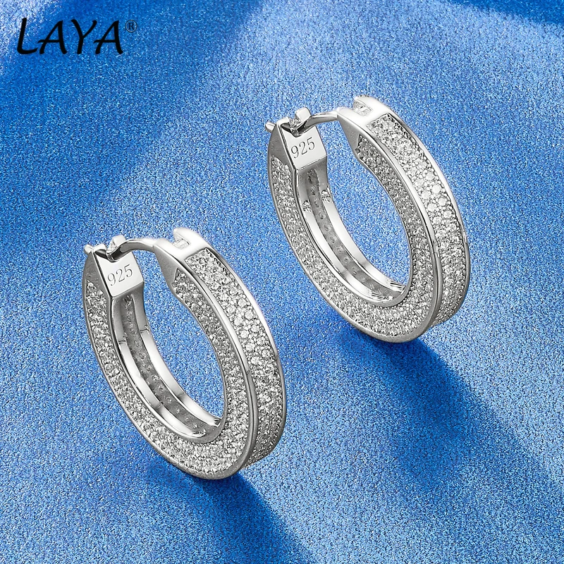 LAYA 100% 925 Sterling Silver Hoop Circle Earrings For Women With Shining Zircon Piercing Ear Original Fine Jewelry 2022 Trend